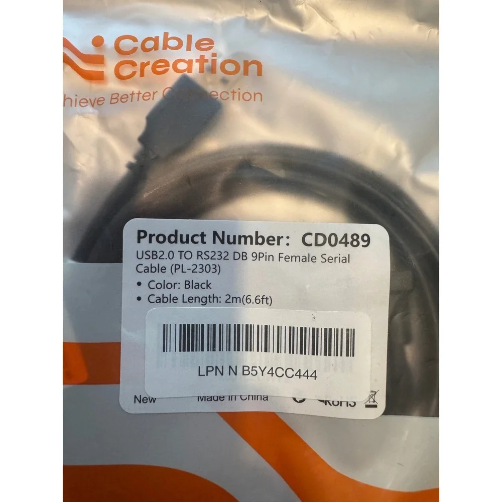 Cable Creation USB to RS232 DB9 Serial‎ Cable Adapter 2m (6.6ft) Black